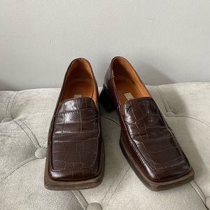 EUC UK size 37 Miista square toe alligator loafers